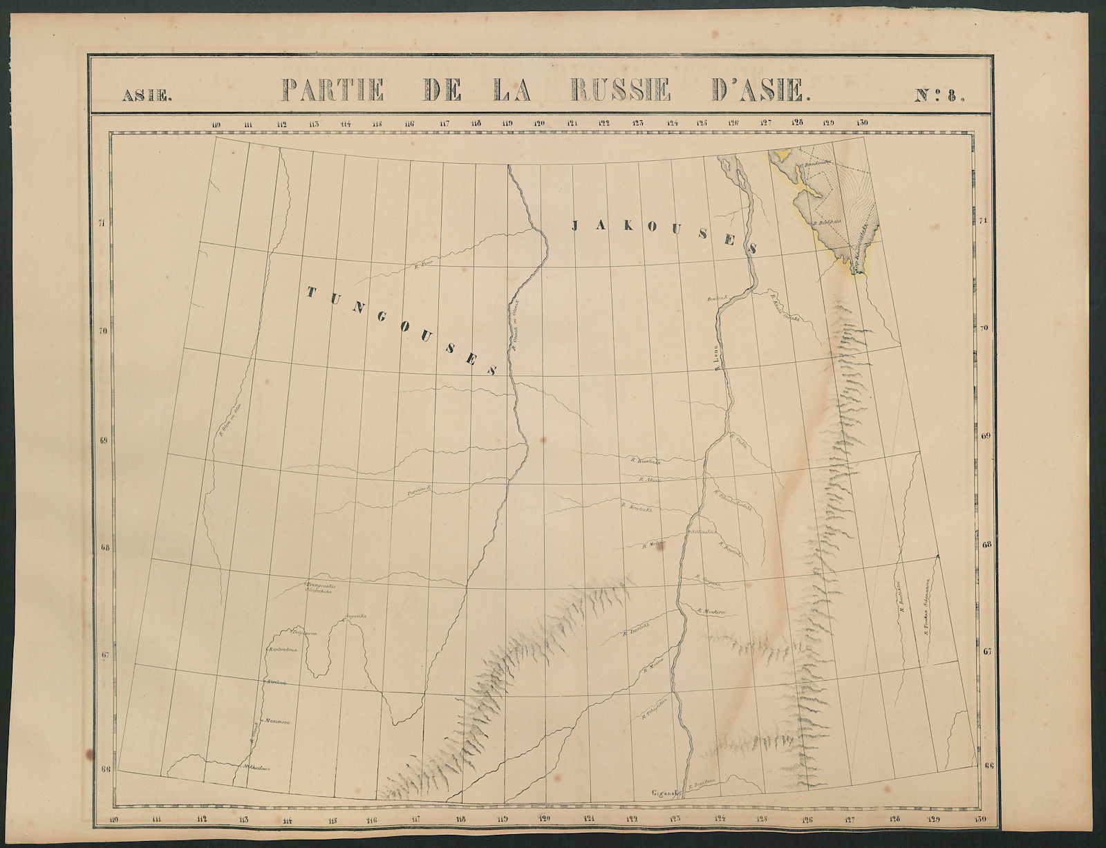 Russie d'Asie #8. Olenyok & Lena rivers. Sakha Russia. VANDERMAELEN 1827 map